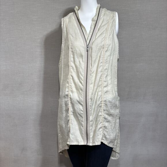 Luii Womens Linen Full Zip Sleeveless Top Large Lagenlook Minimalist Natural - Picture 1 of 9